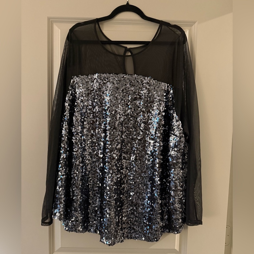 Black Sequin and Mesh Top